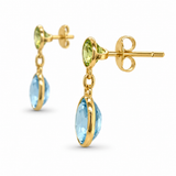 18K Yellow Gold Peridot & Blue Topaz Dangle Earrings