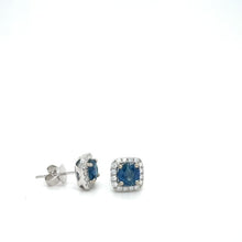 14KW Sapphire & Diamond Halo Square Stud Earrings