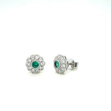 Emerald & Diamond Flower Stud Earrings