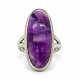 Sterling Silver Elongated Oval Amethyst Ring