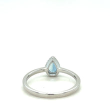 Pear Shape Aqua in Diamond Halo Ring