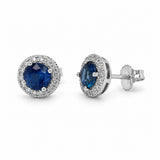 White Gold Sapphire & Diamond Halo Earrings
