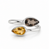 Sterling Silver Pear-Shaped Smoky Quartz & Citrine Bypass Ring