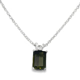 Emerald Cut Green Tourmaline & Diamond Pendant