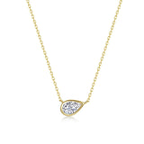 Gold-Plated East-West Bezel Pear Simulated Diamond Necklace