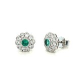 Emerald & Diamond Flower Stud Earrings