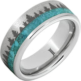 Serinium Ring W/ Turquoise Inlay, Pine Forest Engraving & Stone Finish