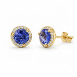 Yellow Gold Tanzanite & Diamond Halo Stud Earrings