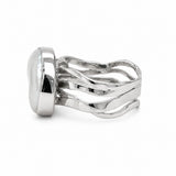 Large Oval Pearl Ring with Wavy Multi-Strand Band