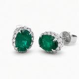 Oval Emerald & Diamond Halo Stud Earrings