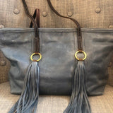 Blue Leather Purse w/ Tassles