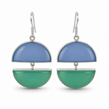 Silver Chalcedony & Quartz Geometric Dangle Earrings