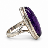 Sterling Silver Elongated Oval Amethyst Ring