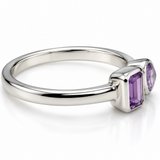 Silver Two-Stone Amethyst Ring with Pear & Emerald-Cut Gemstones