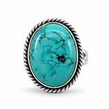Silver Oval Turquoise Ring with Rope Detail