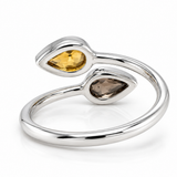 Sterling Silver Pear-Shaped Smoky Quartz & Citrine Bypass Ring