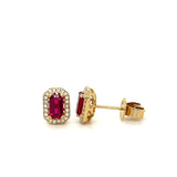 Emerald-cut Ruby & Diamond Halo Stud Earrings