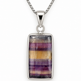 Sterling Silver Banded Fluorite Rectangular Pendant