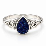 Silver Blue Druzy Ring with Scrollwork Design