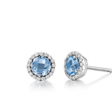 Blue Topaz & Simulated Diamond Halo Stud Earrings