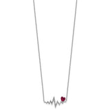 SS Rhodium Plated Lab Created Ruby & CZ Heartbeat Necklace