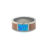 Men's Titanium Koa Wood and Opal Ring