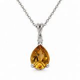 White Gold Pear-Shaped Citrine & Diamond Necklace