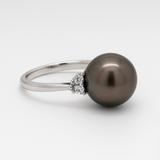 18K White Gold Tahitian Pearl & Diamond Ring