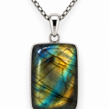 Silver Rectangular Labradorite Pendant