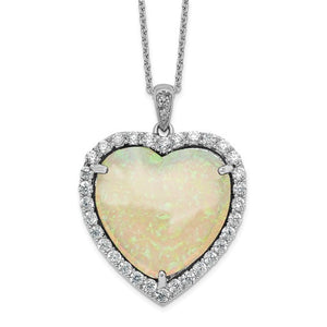 Synthetic White Opal and CZ Heart Necklace