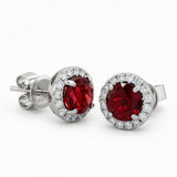 14KW Garnet & Diamond Halo Stud Earrings