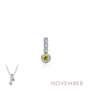 Yellow Topaz & 3 Diamond Birthstone Pendant