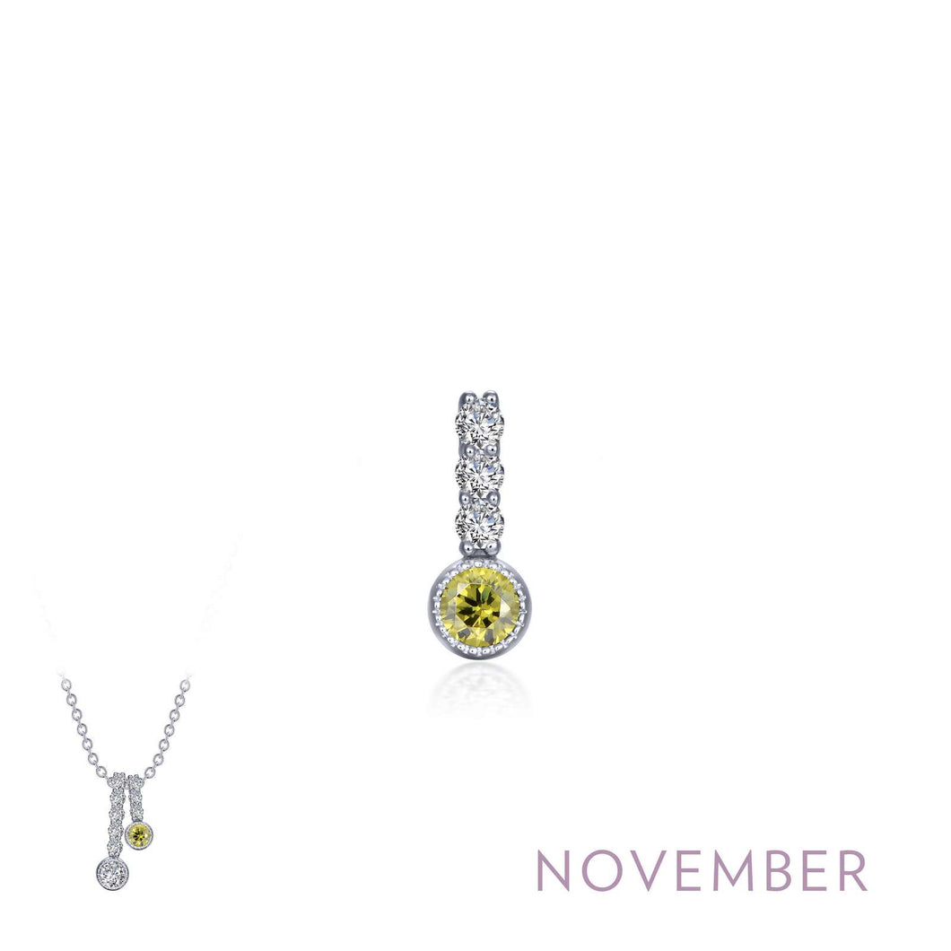 Yellow Topaz & 3 Diamond Birthstone Pendant