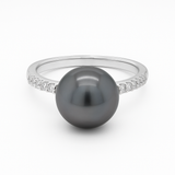 14K White Gold Tahitian Pearl & Diamond Ring