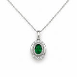 White Gold Oval Emerald & Diamond Necklace