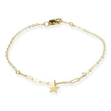 14K Yellow Gold Star Paperclip Chain Bracelet