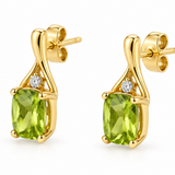 Yellow Gold Emerald-Cut Peridot & Diamond Drop Earrings