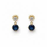 Yellow Gold Sapphire & Diamond Dangle Earrings