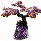 12 Leaf Citrine & Amethyst Gemstone Tree w/ Amethyst Base