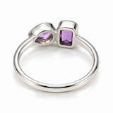 Silver Two-Stone Amethyst Ring with Pear & Emerald-Cut Gemstones