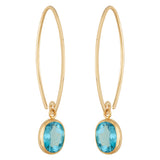 Yellow Gold Simple Sweep 8x6 Blue Topaz Earrings