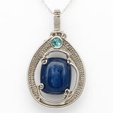 Sterling Silver Wire-Wrapped Kyanite & Aqua Pendant