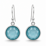Silver Round Blue Chalcedony Dangle Earrings
