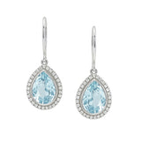 14K White Gold Blue Topaz & Diamond Teardrop Dangle Earrings