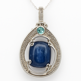 Sterling Silver Wire-Wrapped Kyanite & Aqua Pendant