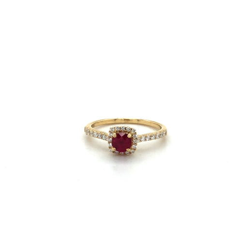 14KY Round Ruby in a Square Halo Ring