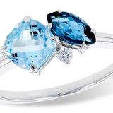 14K White Gold Blue Topaz & Diamond Ring