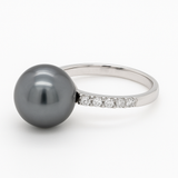 14K White Gold Tahitian Pearl & Diamond Ring