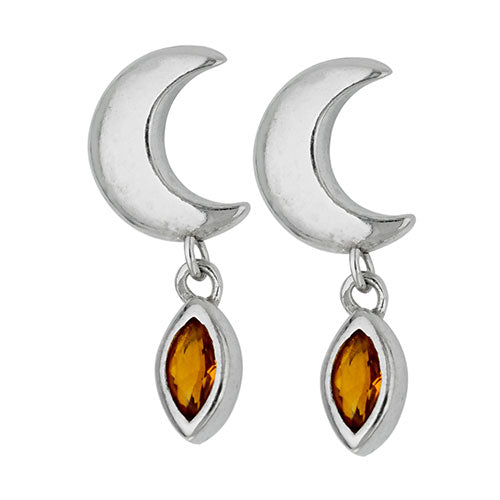 Crescent Moon Earrings w/ Citrine Dangle