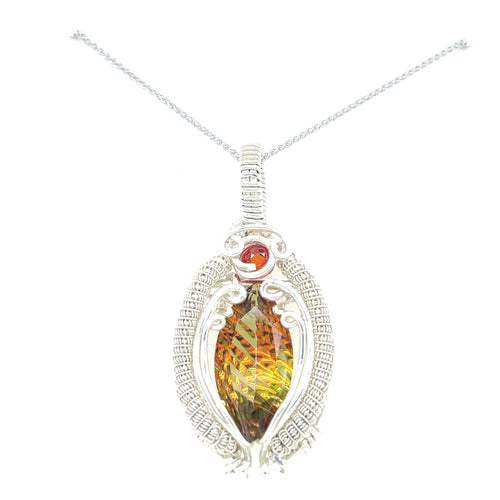 Orange Garnet & Mystic Topaz Wire Wrapped Pendant